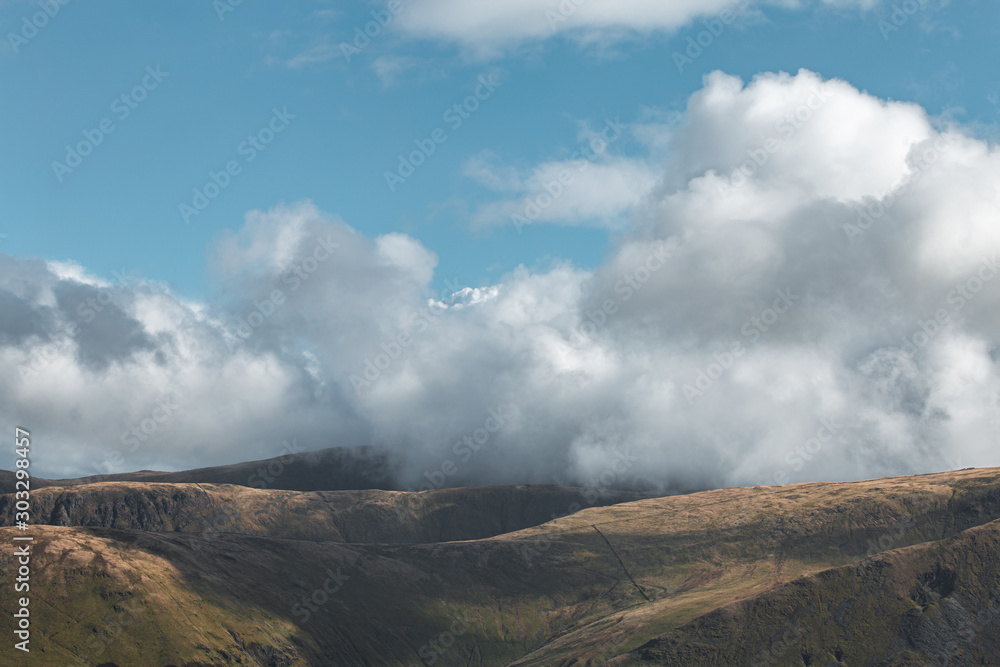 Cloud Capped Mountain Peaks in Lake District