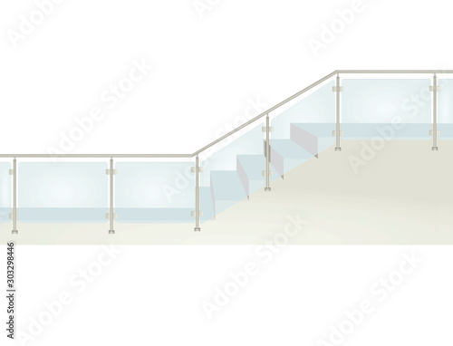 Glass fence on stairs. vector