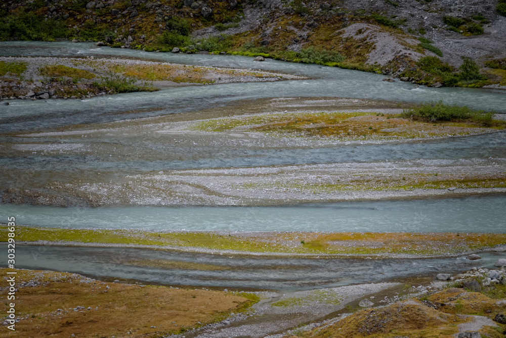 Natural vibrant color glacial river beautiful shape background
