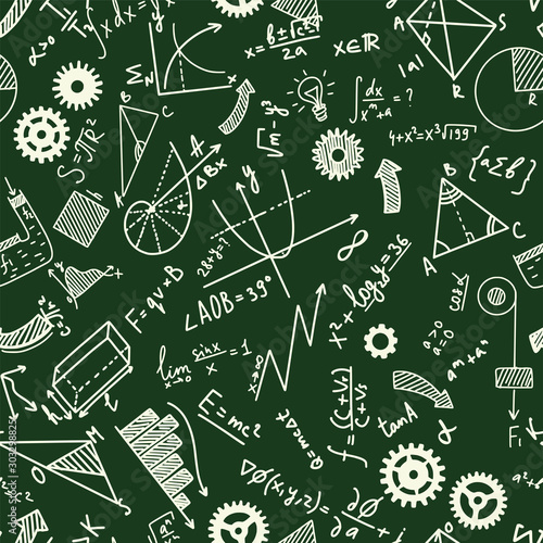 Math, chemistry and physical formules on board