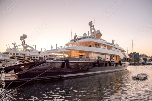 Luxury motorboats and yachts at the dock. Marina Zeas, Piraeus,Greece. © Stratos Giannikos