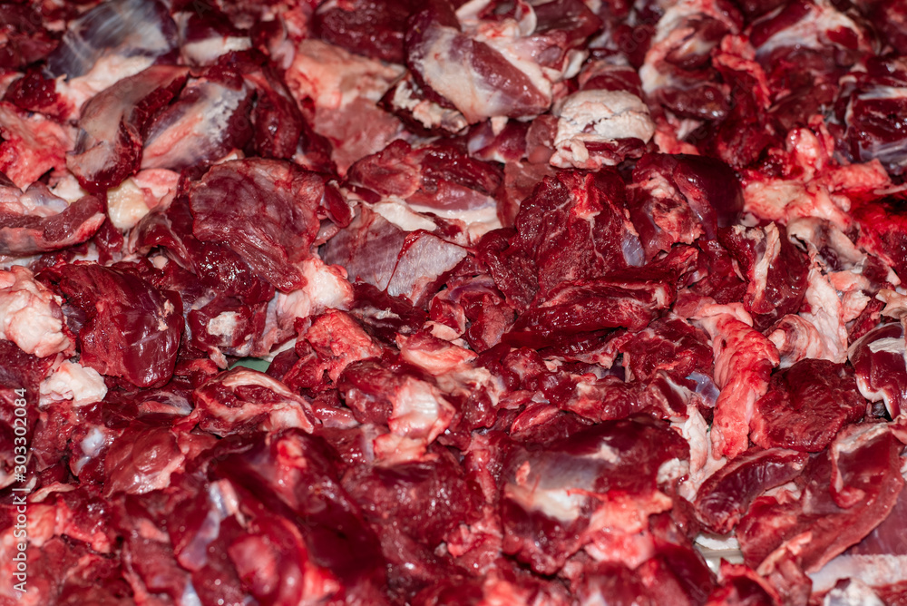 Obraz premium Beef raw red meat closeup texture background.