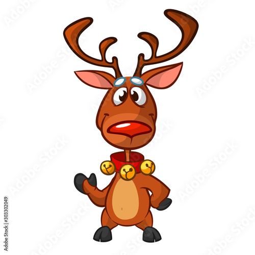 Funny cartoon red nose reindeer. Christmas vector illustration isolated
