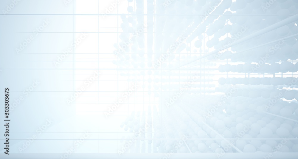 Abstract white architectural interior from an array of spheres with large windows. 3D illustration and rendering. Abstract white architectural interior from an array of spheres with large windows. 3D illustration and rendering.