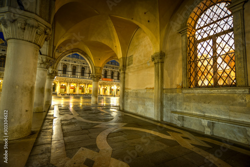 twilight on ark of St. Mark s Basilica in Venice Italy