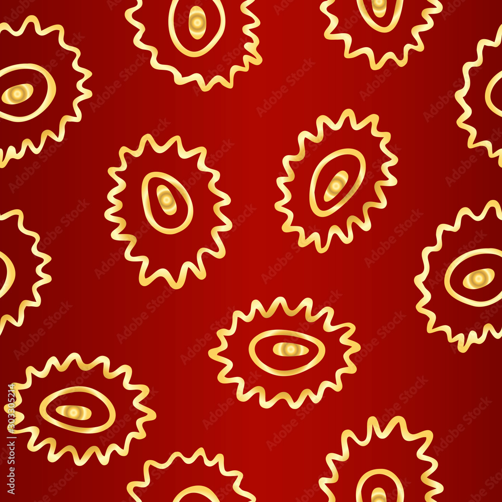 Seamless simple texture with hand drawn abstract golden shapes on dark red background; Vector endless doodle pattern with curves for decor, fabric print, gift wrap, invitation, banner, wrapping paper Seamless simple texture with hand drawn abstract golden shapes on dark red background; Vector endless doodle pattern with curves for decor, fabric print, gift wrap, invitation, banner, wrapping paper