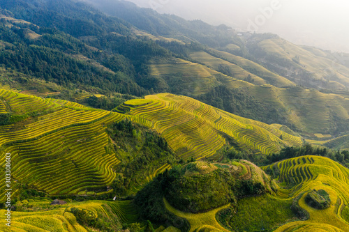 Aerial view of Longji Rice Terraces in China