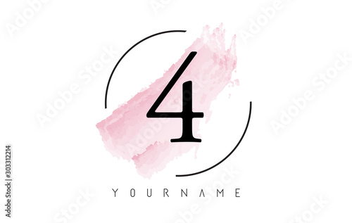 Number 4 Watercolor Stroke Logo Design with Circular Brush Pattern.