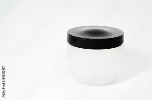 Cosmetic jars, empty packaging, cream pot, transparent cosmetics, isolated on a white background
