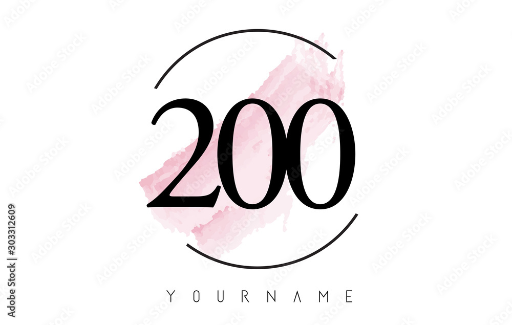 Number 200 Watercolor Stroke Logo Design with Circular Brush Pattern. Number 200 Watercolor Stroke Logo Design with Circular Brush Pattern.