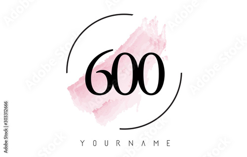 Number 600 Watercolor Stroke Logo Design with Circular Brush Pattern. photo