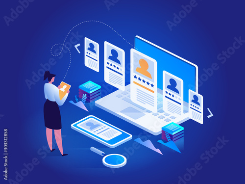 Isometric Recruiting concept Business HR agency