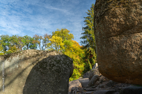 Stones in the autumn Sofievka park, Uman, Ukraine.