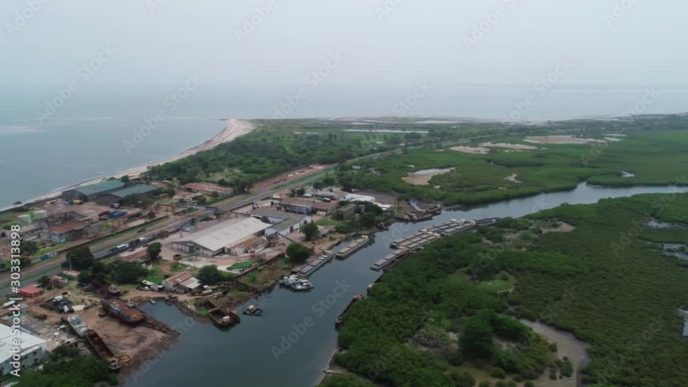 Aerial pan right to Banjul The Gambia Africa Aerial pan right to Banjul The Gambia Africa