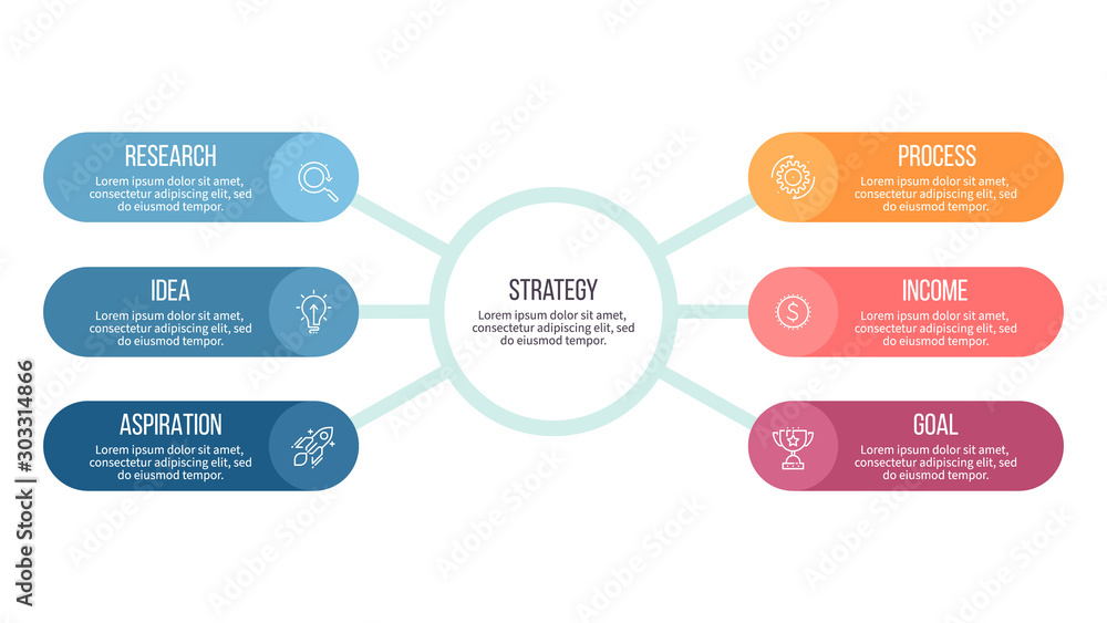 Business infographic. Organization chart with 6 options. Vector template. Business infographic. Organization chart with 6 options. Vector template.