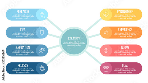 Business infographic. Organization chart with 8 options. Vector template. © fireofheart