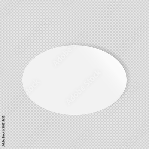 Vector illustration of rounded sticker. Empty white oval sticker template isolated on transparent background. It can be used as a mock up or design element for your own projects. photo