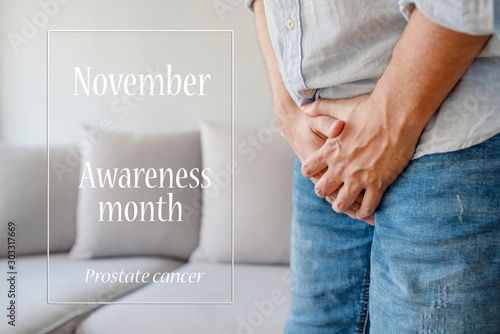 Prostate Cancer Awareness Month Web Banner. Men Healthcare Concept Logo. Sick man prostate cancer, prostate inflammation