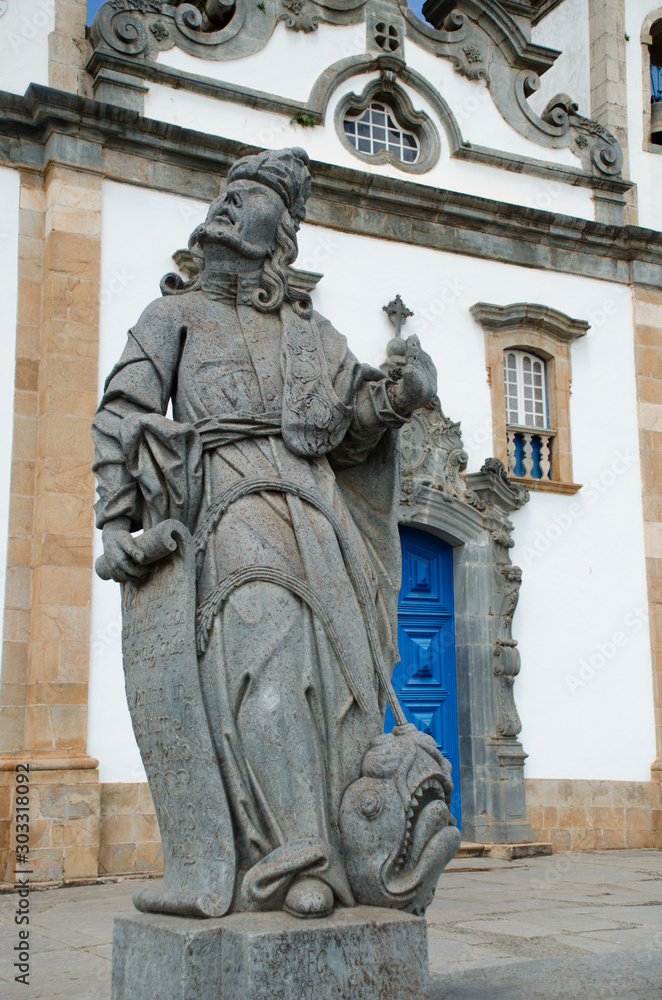 Prophet Jonas sculpture made by Aleijadinho in Santuário do Bom Jesus de Matosinhos. Congonhas, Minas Gerias, Brazil