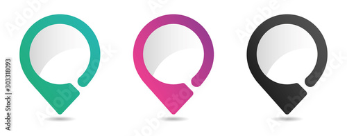 Set of bright map pointers. Location icons isolated on white background.