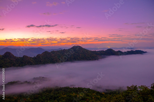 mountains under mist in the morning in Lampang ,Thailand