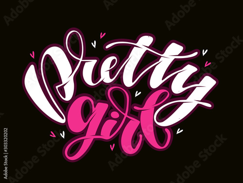 Pretty Girl - cute hand drawn doodle lettering label art template postcard