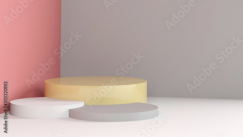 3d cylindrical podium in an empty abstract interior