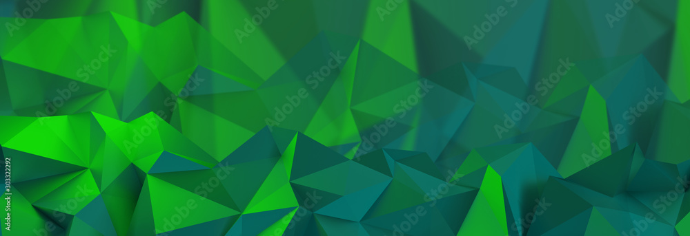 3d ILLUSTRATION, of green abstract crystal background, triangular texture, wide panoramic for wallpaper, 3d futuristic green background low poly design 3d ILLUSTRATION, of green abstract crystal background, triangular texture, wide panoramic for wallpaper, 3d futuristic green background low poly design