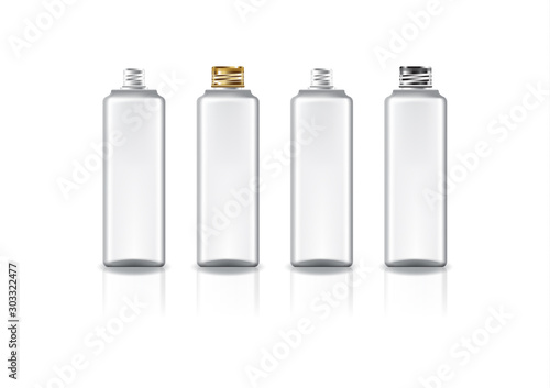 White square cosmetic bottle with 2 colors gold-silver screw lid for beauty or healthy product.
