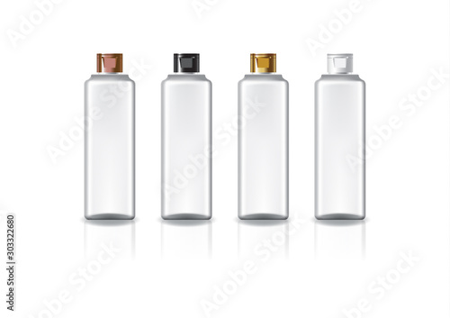 White square cosmetic bottle with 4 colors cap lid for beauty or healthy product.