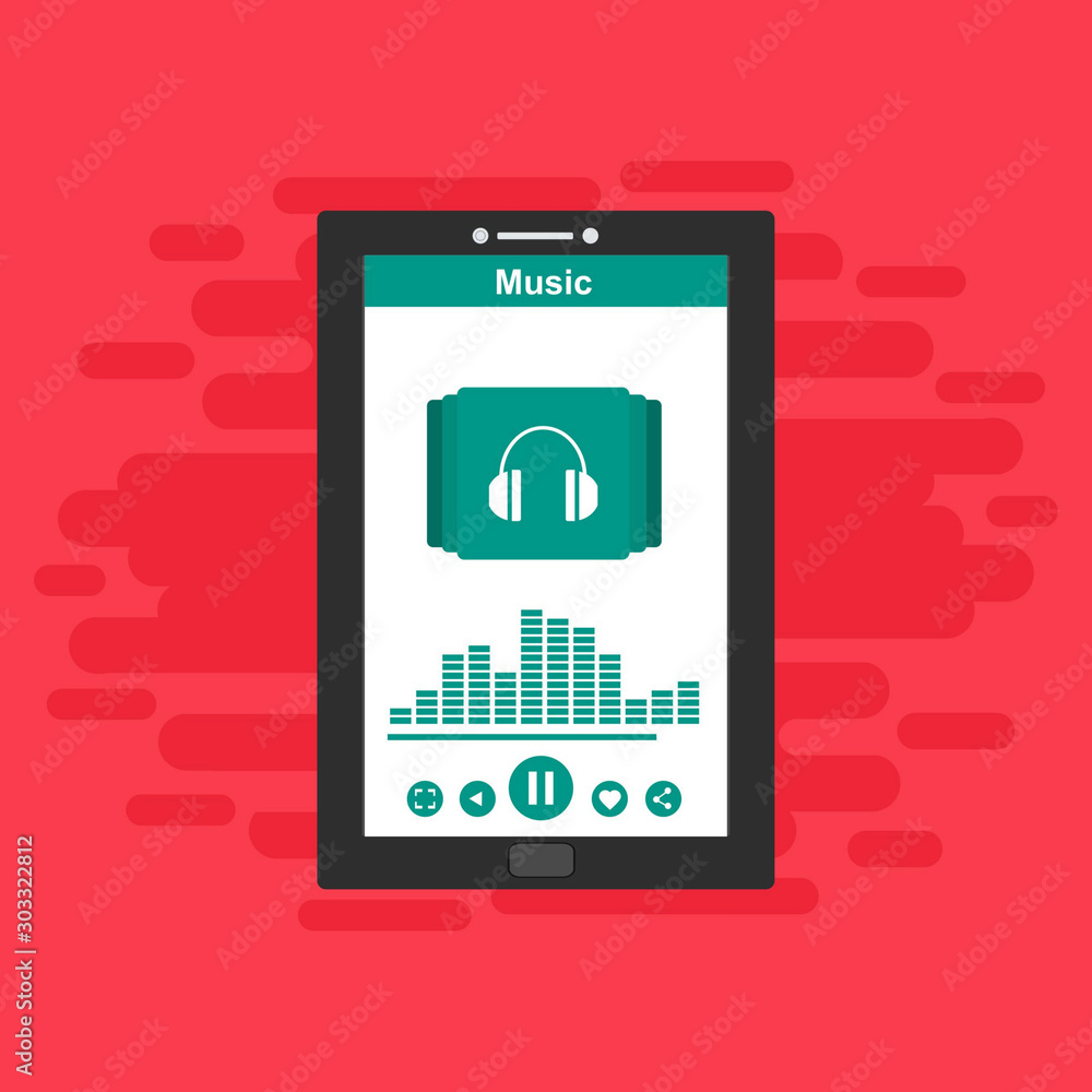 Media player application, app template with flat design style for smartphones, PC or tablets. Clean and modern - Vector Media player application, app template with flat design style for smartphones, PC or tablets. Clean and modern - Vector