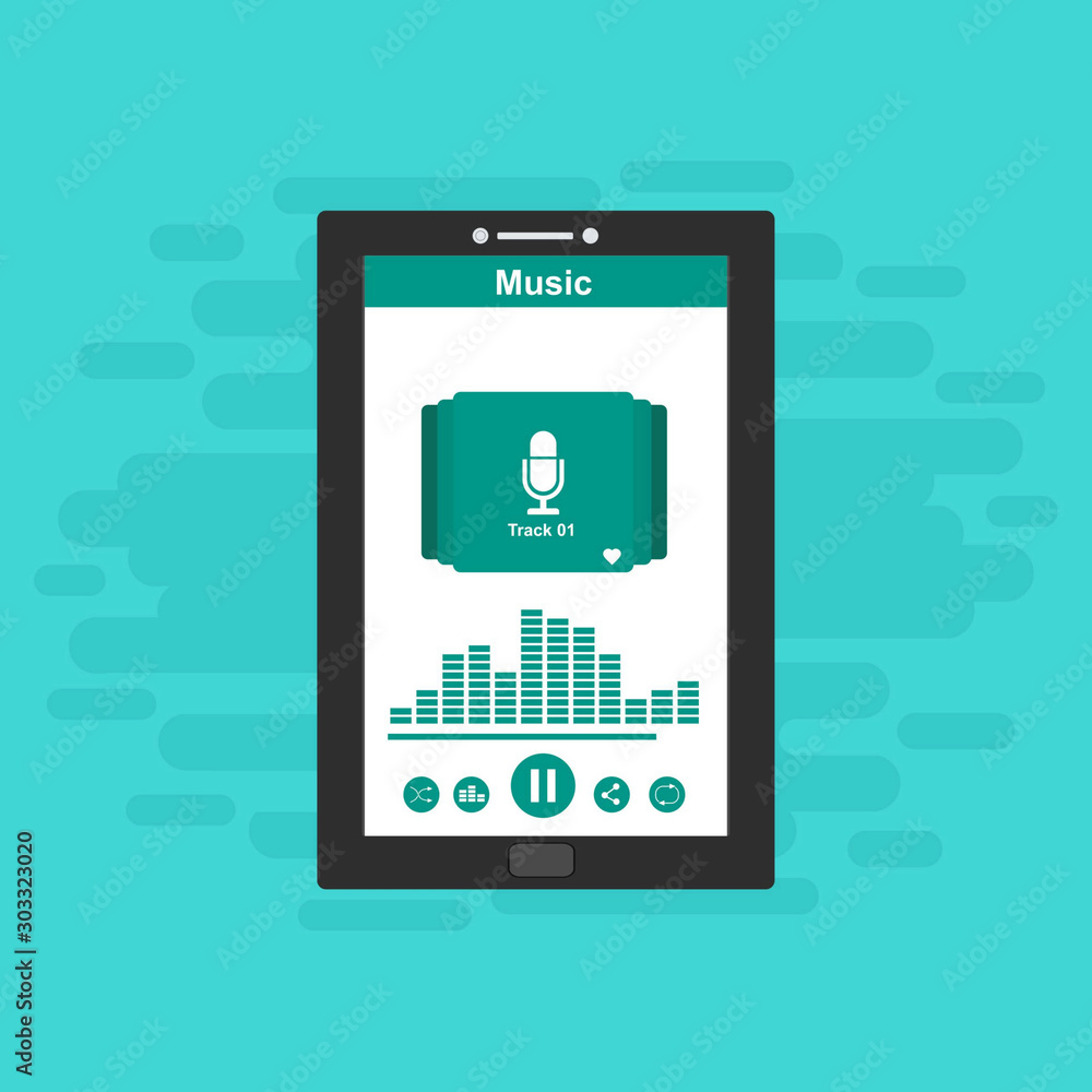 Media player application, app template with flat design style for smartphones, PC or tablets. Clean and modern - Vector Media player application, app template with flat design style for smartphones, PC or tablets. Clean and modern - Vector