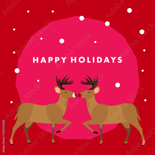 Happy holidays rudolph reindeer christmas greeting cards vector