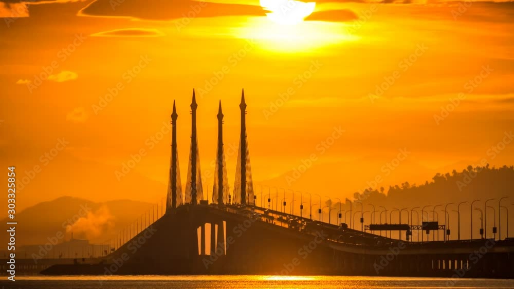 4K Time Lapse view of sunrise from Penang Bridge of George Town 4K Time Lapse view of sunrise from Penang Bridge of George Town