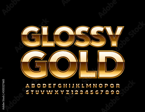 Vector Glossy Gold Font. Luxury Alphabet Letters, Numbers and Symbols.