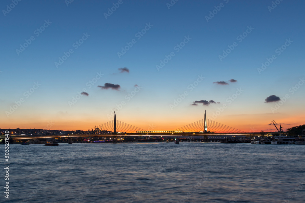 Sunset view of Ataturk Bridge and Golden Horn inIstanbul, Turkey