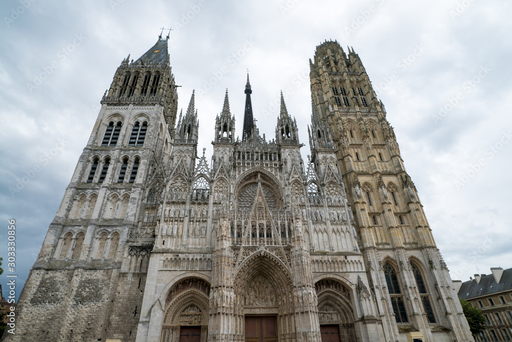 detail view of the facade of the cathedral in Rouen