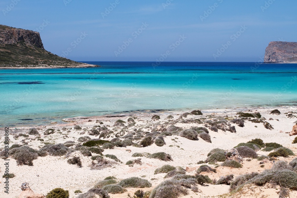 Balos bay beach and Gramvousa island, Crete, Greece 