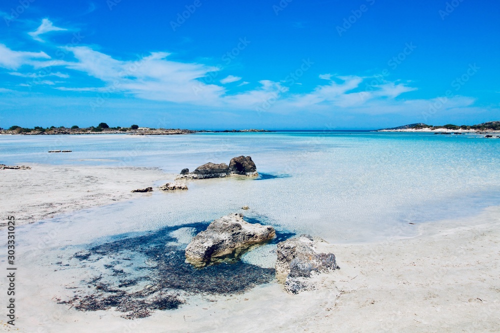 Elafonissi beach. White sand and turquoise sea water. Crete, Greece 