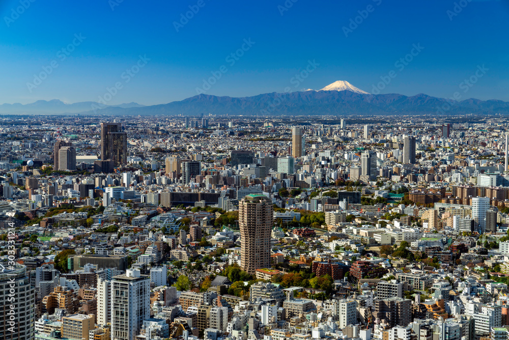 東京の街並み 麻布方面と富士山