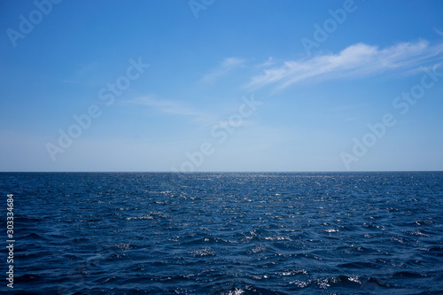 Seascape with water surface and sky with clouds