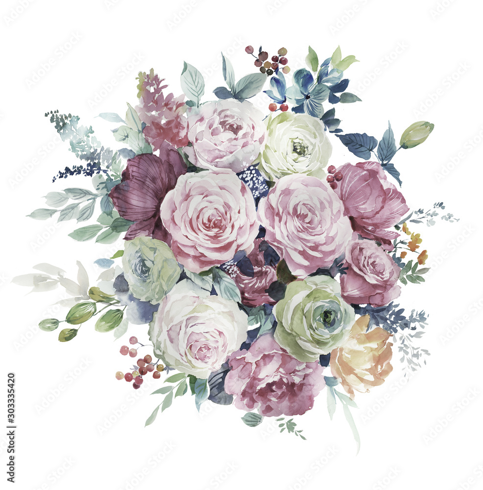 Beautiful flowers and leaves painted.They are perfect for making DIY wedding invitations, blog header, floral letters, art prints, greeting cards and wall arts.