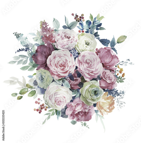 Beautiful flowers and leaves painted.They are perfect for making DIY wedding invitations, blog header, floral letters, art prints, greeting cards and wall arts.