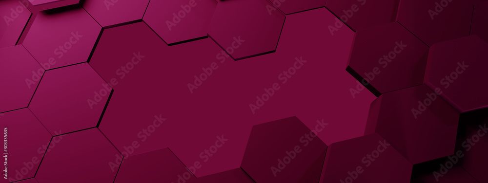 Fototapeta premium 3d RED illustration of honeycomb ABSTRACT BACKGROUND, FUTURISTIC HEXAGONAL WALLPAPER, BACKGROUND