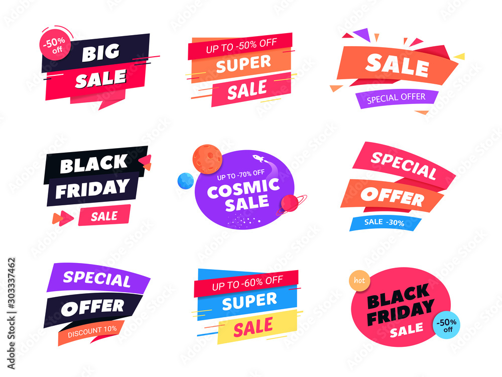 Color vector stickers for sale banners