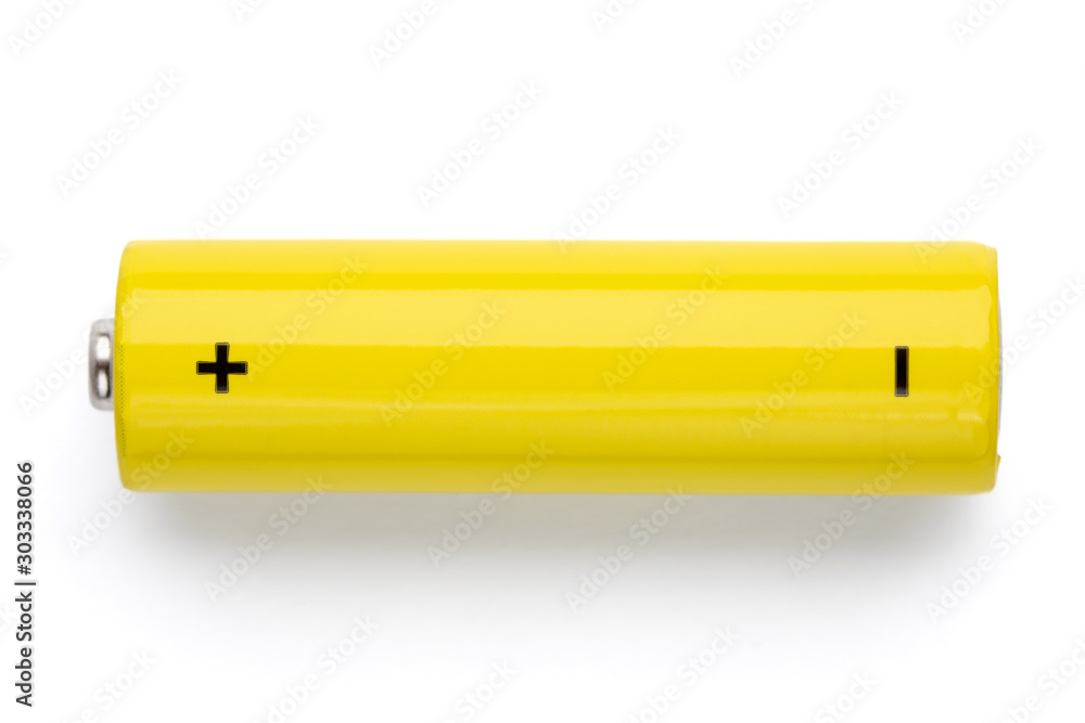 Fotografie Yellow AA alkaline battery on white background