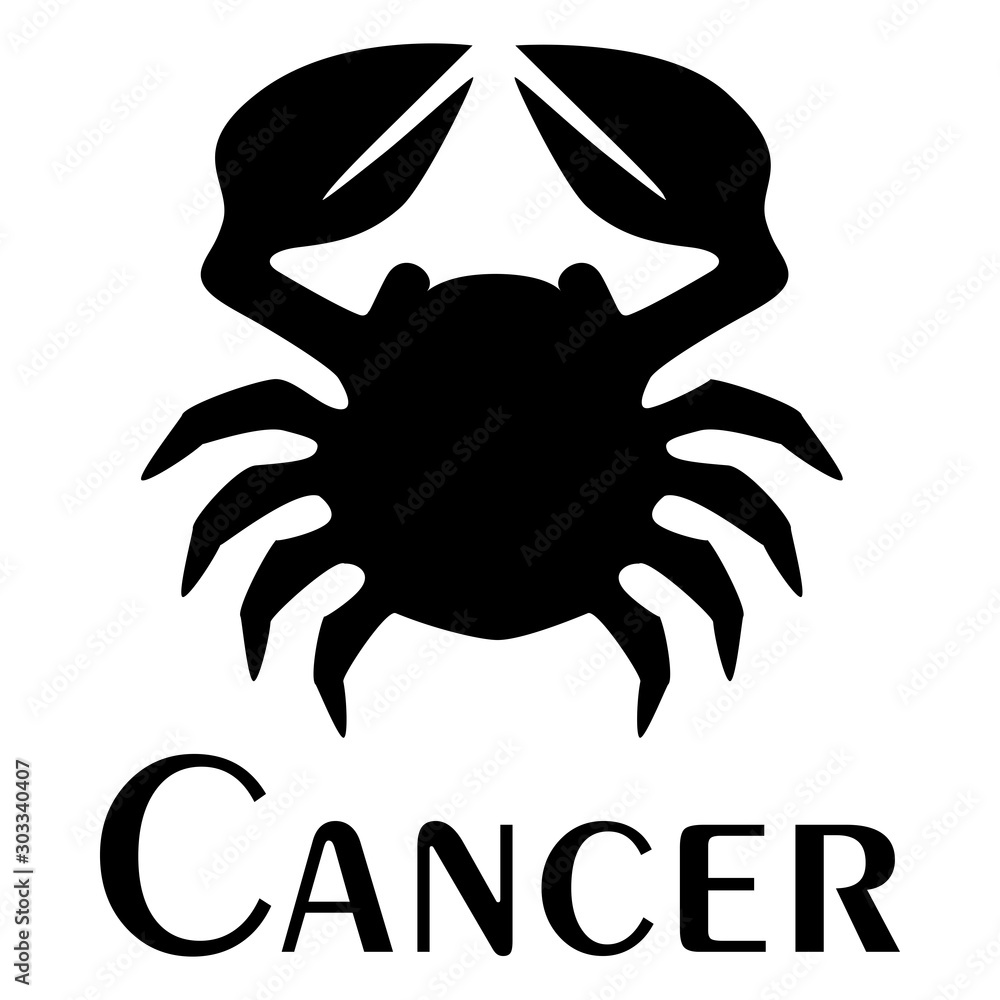 Cancer, zodiac sign. Logo. Tattoo. Vector silhouette image. Cancer, zodiac sign. Logo. Tattoo. Vector silhouette image.