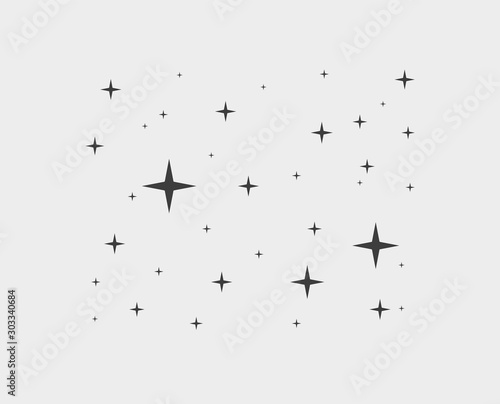 Sparkles star line icons. Sparkle black pictogram set, falling shooting stars. Vector sratdust pattern, starry sky concept, as fashion style in contemporary art