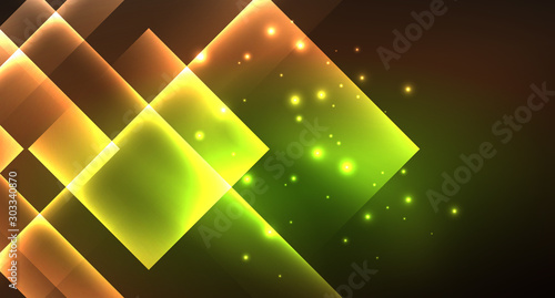 Shiny neon design square shape abstract background. Retro vector abstract design banner template