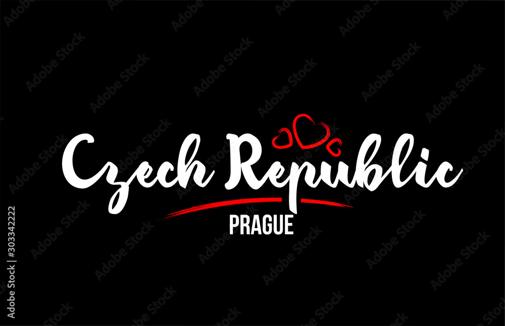 Czech Republic country on black background with red love heart and its capital Prague Czech Republic country on black background with red love heart and its capital Prague